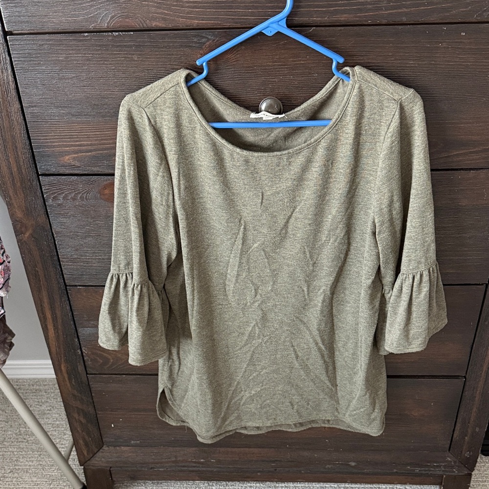 Max Studio Olive Green Blouse with Bell Sleeves